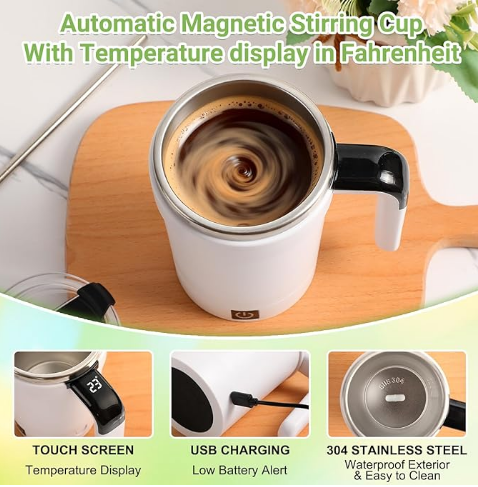Automatic Magnetic Stirring Coffee Mug, Self Mixing Cup With Lid For Milk, Cocoa And Other Beverages