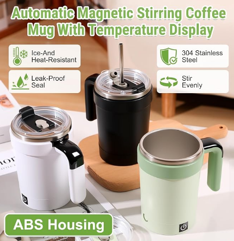 Automatic Magnetic Stirring Coffee Mug, Self Mixing Cup With Lid For Milk, Cocoa And Other Beverages