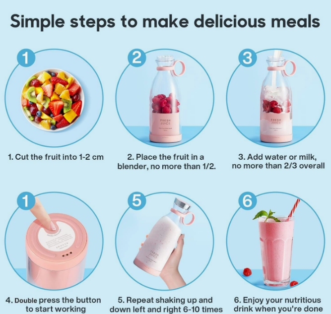 Portable Blender For Shakes And Smoothies With 11.83 Oz Travel Cup And Lid